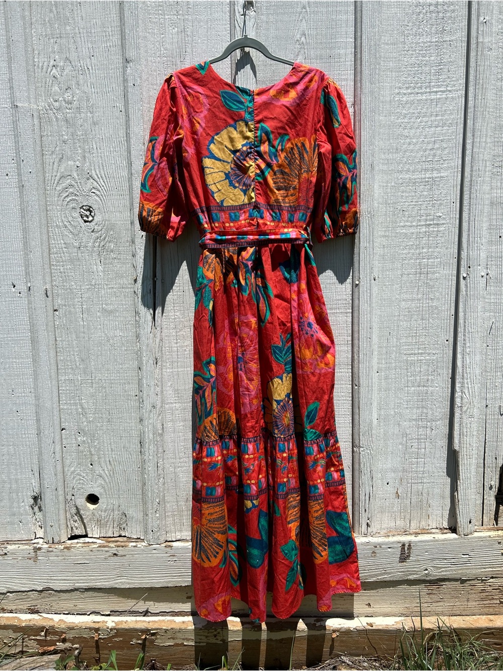 Maude Vivante Tropical Floral Maxi Dress L | 100% Cotton Farm Rio Style Boho - Picture 4 of 12